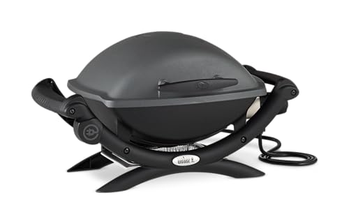 Weber Q2400 Elektrogrill – 54x39 cm Grillfläche, Gussrost emailliert, mit Seitentischen, Dark Grey
