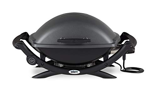 Weber Q2400 Elektrogrill – 54x39 cm Grillfläche, Gussrost emailliert, mit Seitentischen, Dark Grey