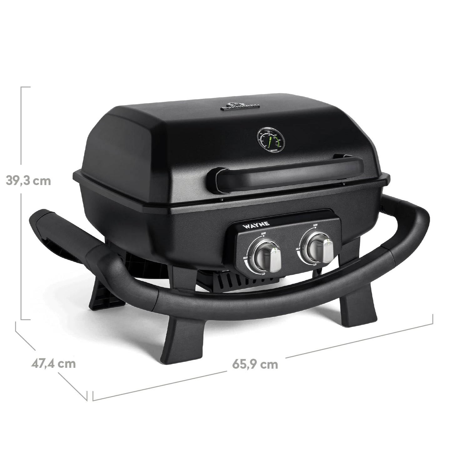 BURNHARD WAYNE Gasgrill – Tragbarer 2-Brenner Tischgrill, 4,4 kW, mit Gusseisenrost & Brennkammer aus Aludruckguss