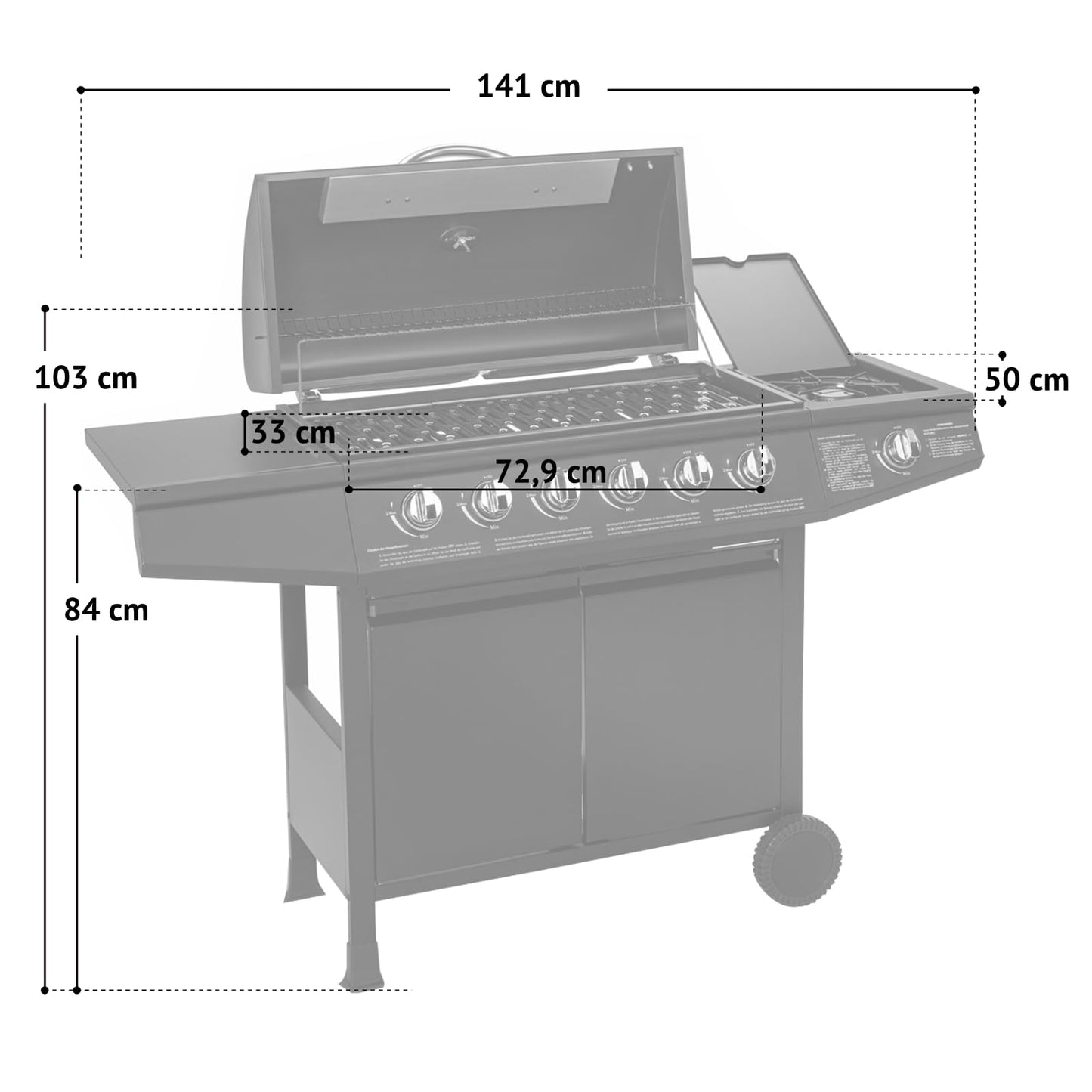 TAINO BASIC 6+1 Gasgrill – Großer BBQ Grillwagen mit Edelstahl-Brennern & Thermometer