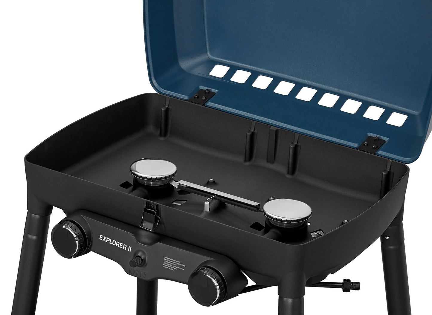 Enders Explorer II Camping Gasgrill – 2 Edelstahl-Brenner, Grill-Thermometer & Aluguss-Grillwanne, Blau
