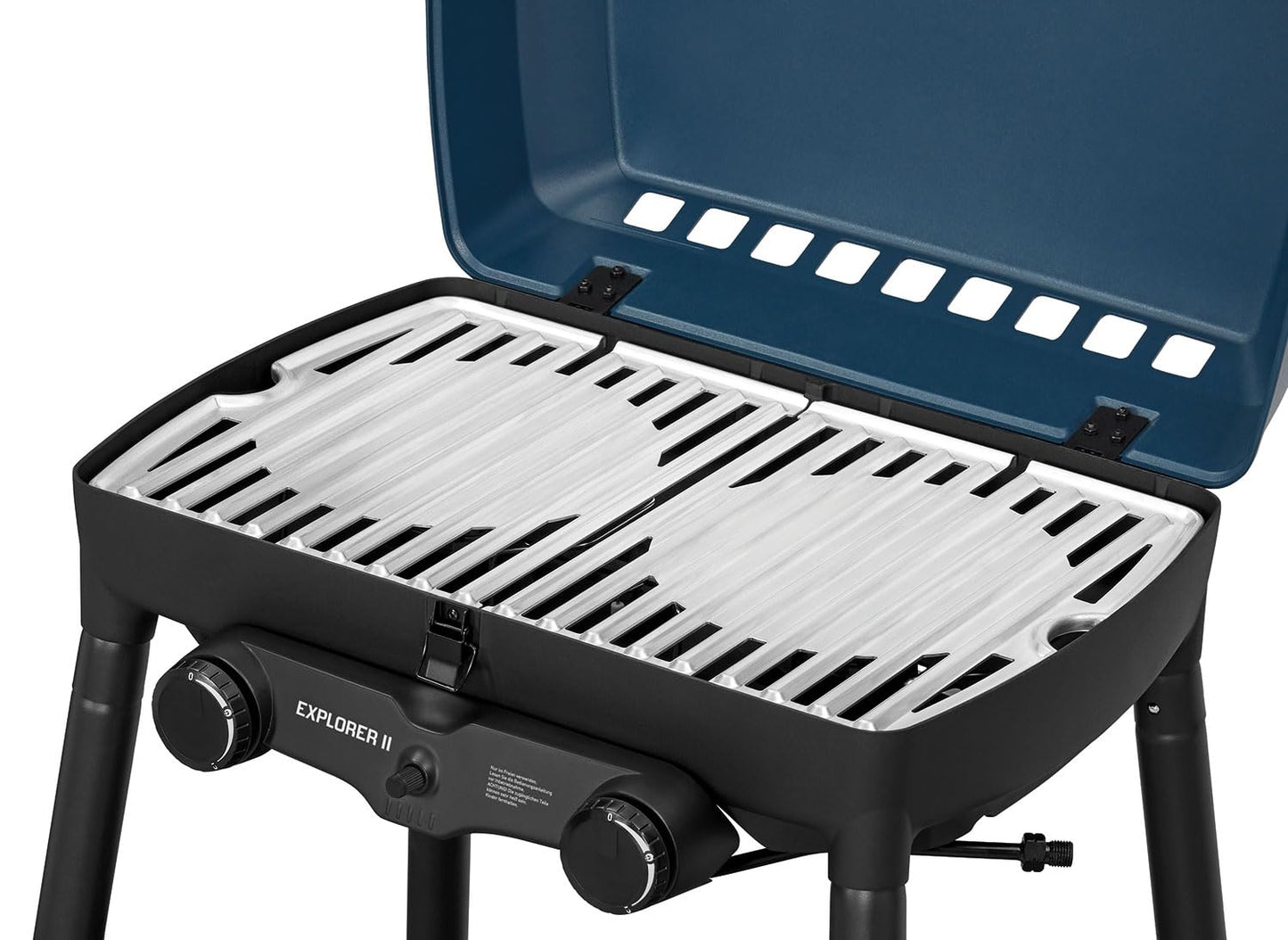 Enders Explorer II Camping Gasgrill – 2 Edelstahl-Brenner, Grill-Thermometer & Aluguss-Grillwanne, Blau