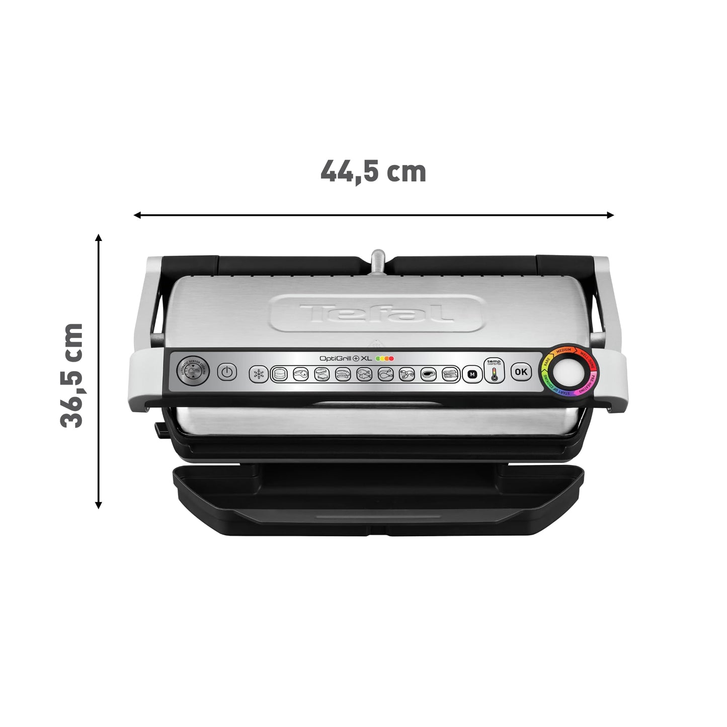 Tefal OptiGrill+ XL – Elektro-Kontaktgrill GC722D16, 9 Programme, abnehmbare XL-Platten, Edelstahl