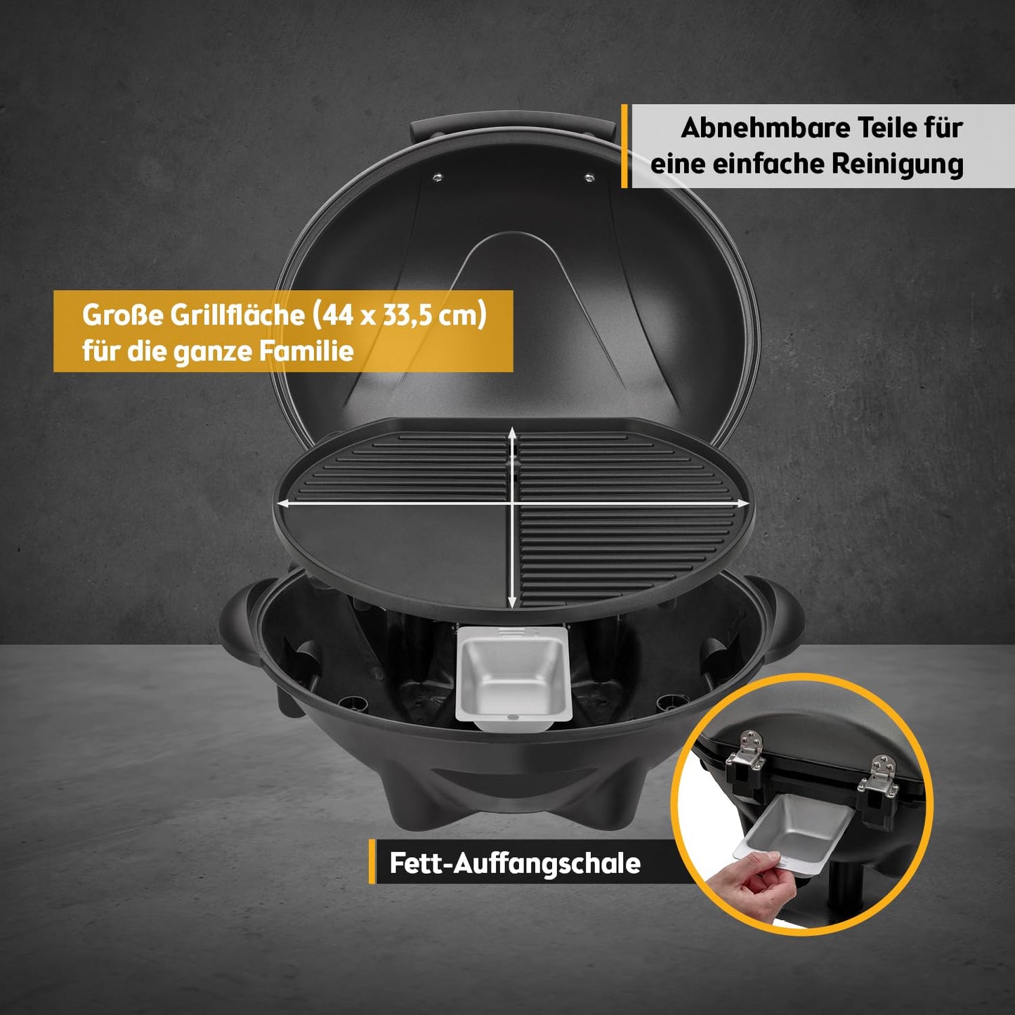 TZS First Austria Elektrogrill 2400W – 2in1 Tischgrill & Standgrill, klappbar mit Deckel, Thermometer & Rollwagen