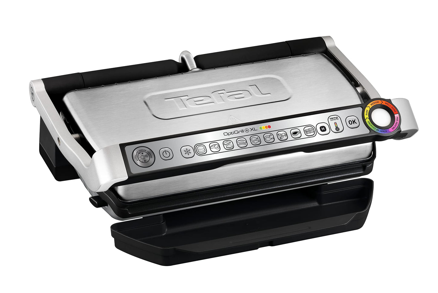 Tefal OptiGrill+ XL – Elektro-Kontaktgrill GC722D16, 9 Programme, abnehmbare XL-Platten, Edelstahl