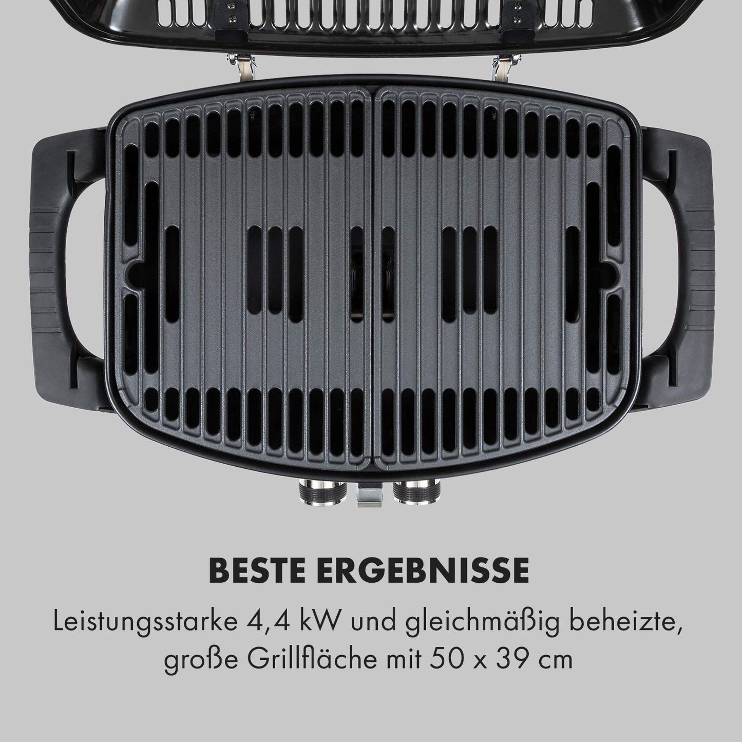 Klarstein Parforce Duo Gasgrill – 2 Edelstahl-Brenner, 4,4 kW, 300°C, 50x39 cm Grillfläche, Schwarz