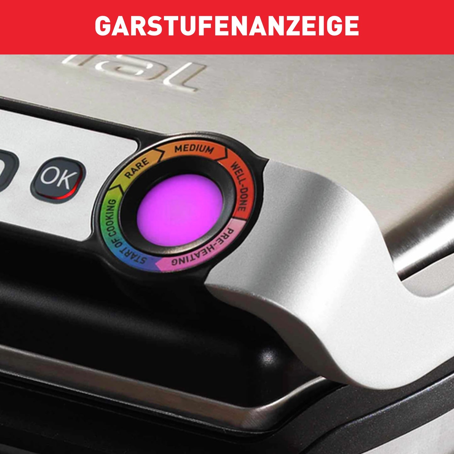 Tefal OptiGrill+ XL – Elektro-Kontaktgrill GC722D16, 9 Programme, abnehmbare XL-Platten, Edelstahl