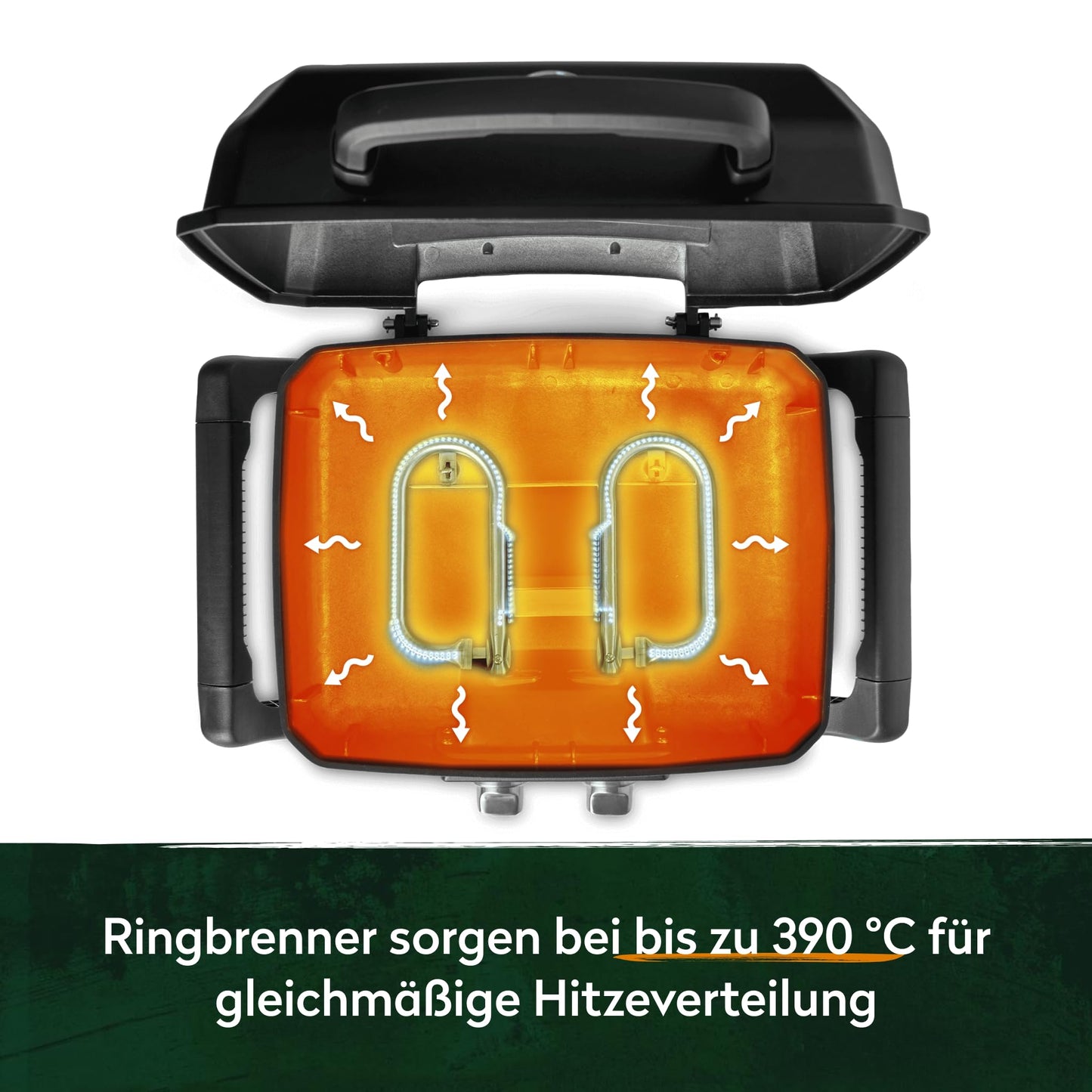 BURNHARD WAYNE Gasgrill – Tragbarer 2-Brenner Tischgrill, 4,4 kW, mit Gusseisenrost & Brennkammer aus Aludruckguss