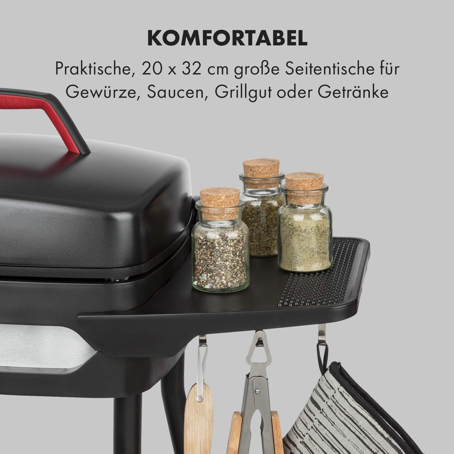 Klarstein Gatsby – Elektrogrill 2000W, EasyGrill Concept, Standgrill & Tischgrill, Antihaft, Seitentische, Schwarz