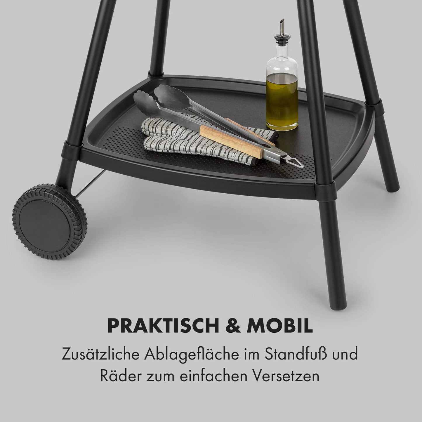 Klarstein Gatsby – Elektrogrill 2000W, EasyGrill Concept, Standgrill & Tischgrill, Antihaft, Seitentische, Schwarz
