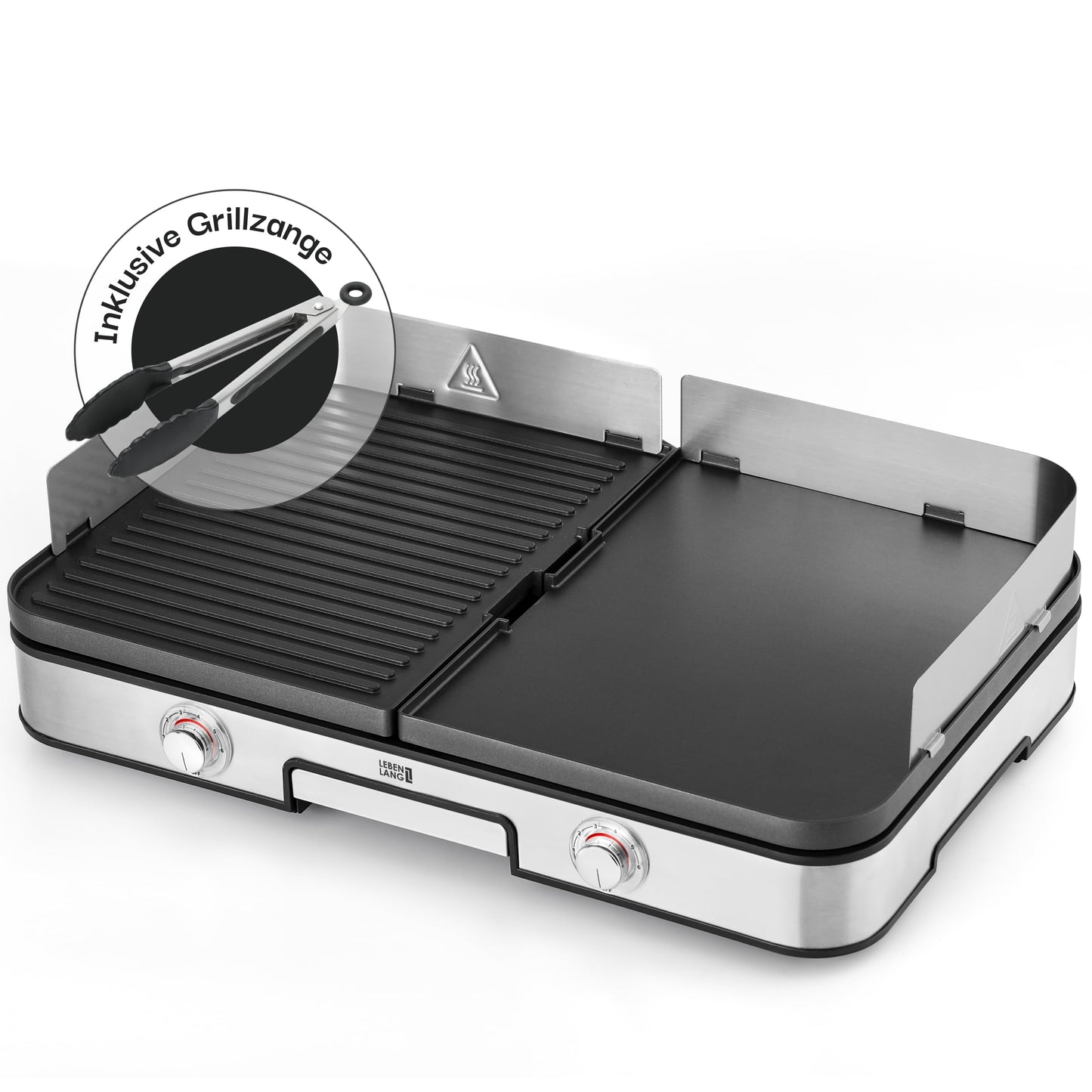 LEBENLANG Elektrogrill 2400W – Tischgrill mit Spritzschutz & Grillzange, Indoor & Balkon-Grill
