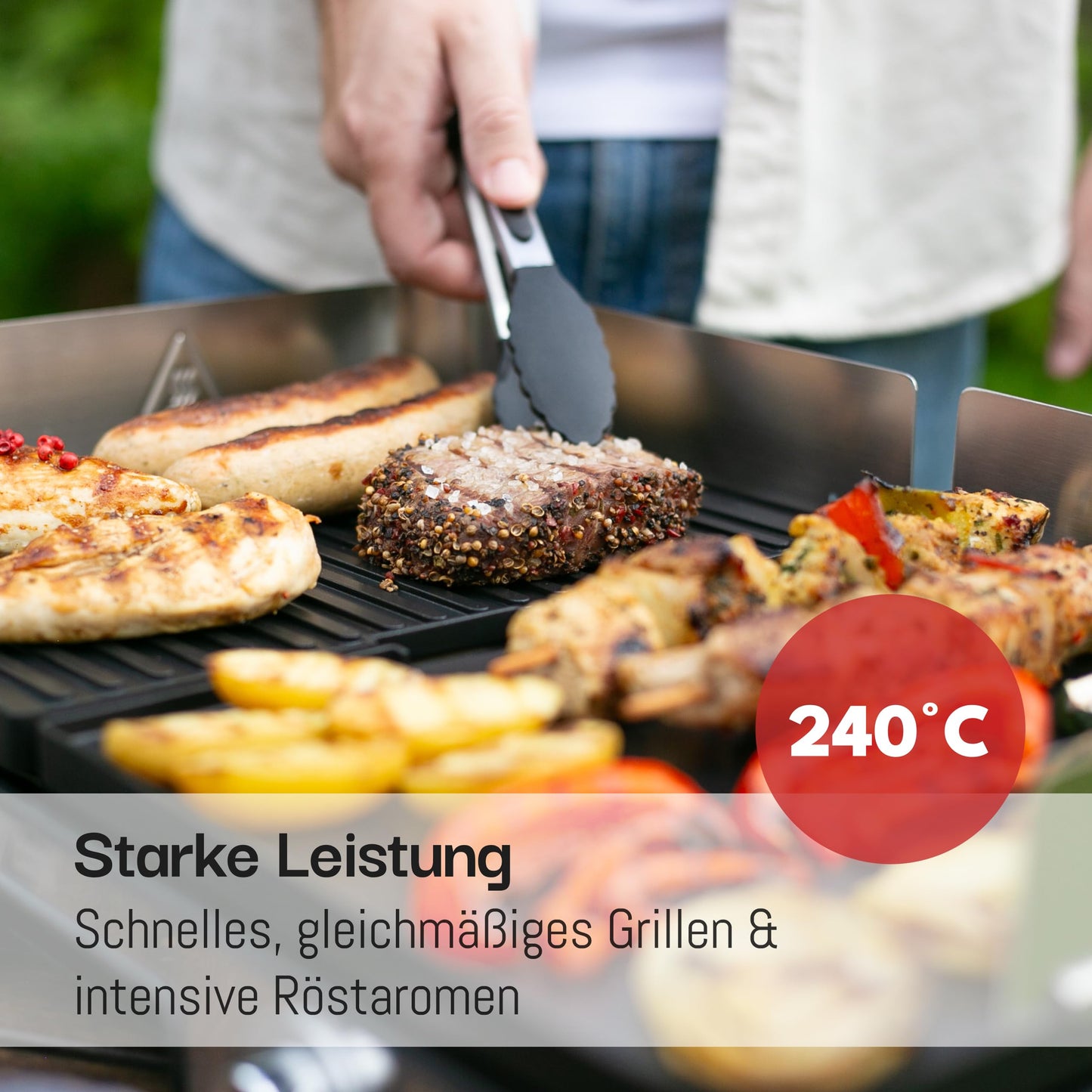 LEBENLANG Elektrogrill 2400W – Tischgrill mit Spritzschutz & Grillzange, Indoor & Balkon-Grill