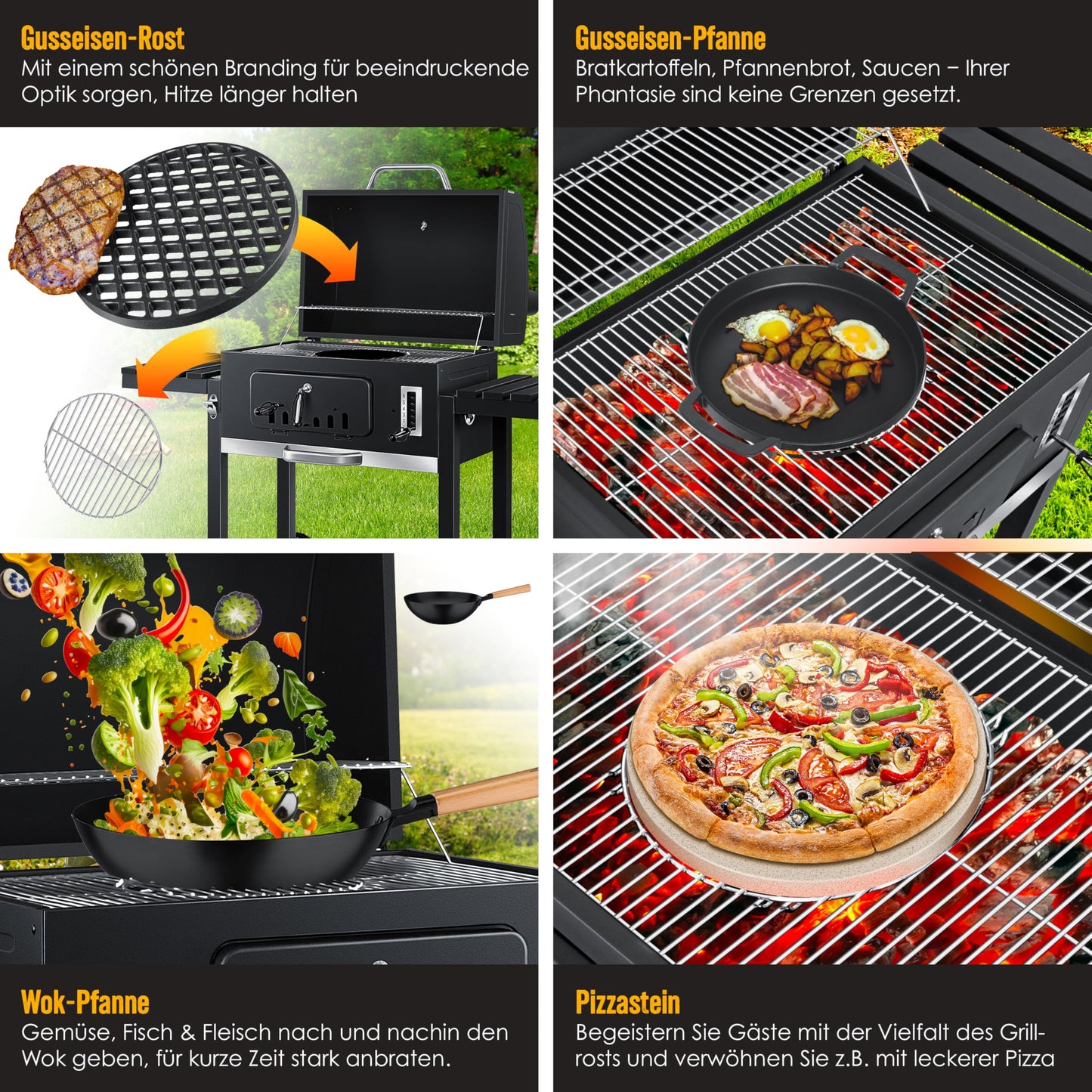 KESSER® Smoker XXL Holzkohlegrill – BBQ Grillwagen mit Deckel, Grillrost, Rädern, Thermometer & Zubehör