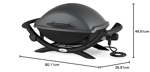Weber Q2400 Elektrogrill – 54x39 cm Grillfläche, Gussrost emailliert, mit Seitentischen, Dark Grey