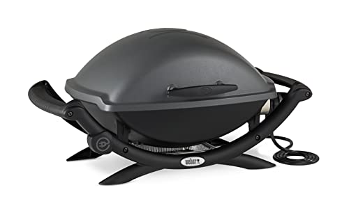 Weber Q2400 Elektrogrill – 54x39 cm Grillfläche, Gussrost emailliert, mit Seitentischen, Dark Grey