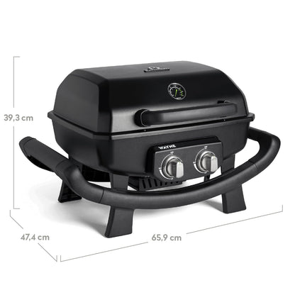 BURNHARD WAYNE Gasgrill – Tragbarer 2-Brenner Tischgrill, 4,4 kW, mit Gusseisenrost & Brennkammer aus Aludruckguss