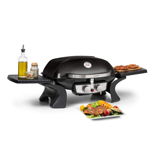 Klarstein Parforce Duo Gasgrill – 2 Edelstahl-Brenner, 4,4 kW, 300°C, 50x39 cm Grillfläche, Schwarz