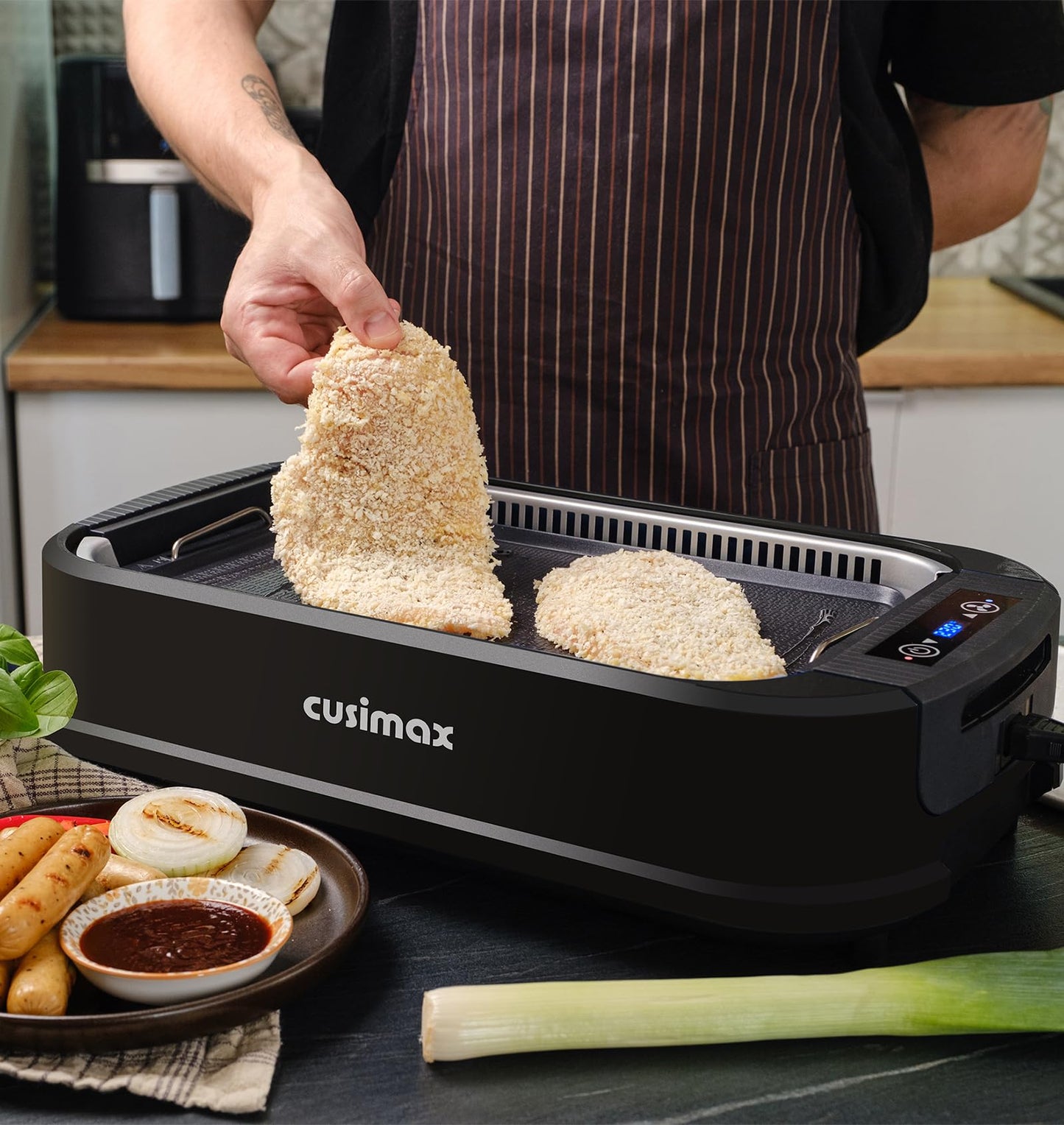 CUSIMAX Tischgrill 1500W – Elektrogrill mit Deckel, Antihaft Grill- & Griddleplatte, Thermostat, Indoor rauchfrei