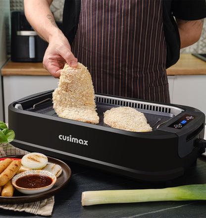 CUSIMAX Tischgrill 1500W – Elektrogrill mit Deckel, Antihaft Grill- & Griddleplatte, Thermostat, Indoor rauchfrei