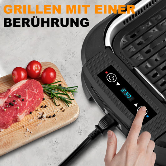 CUSIMAX Tischgrill 1500W – Elektrogrill mit Deckel, Antihaft Grill- & Griddleplatte, Thermostat, Indoor rauchfrei