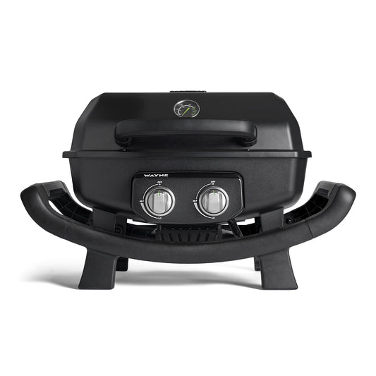BURNHARD WAYNE Gasgrill – Tragbarer 2-Brenner Tischgrill, 4,4 kW, mit Gusseisenrost & Brennkammer aus Aludruckguss