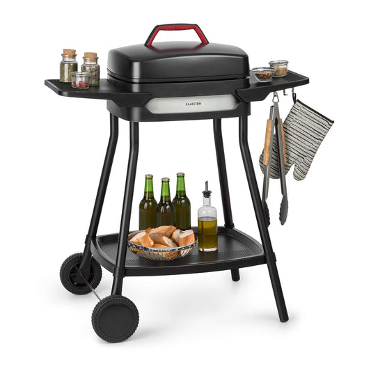 Klarstein Gatsby – Elektrogrill 2000W, EasyGrill Concept, Standgrill & Tischgrill, Antihaft, Seitentische, Schwarz