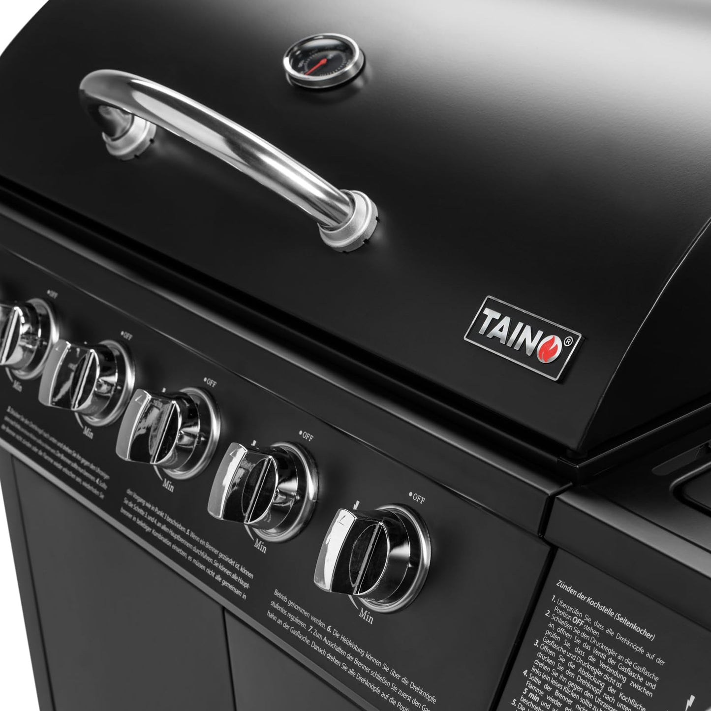 TAINO BASIC 6+1 Gasgrill – Großer BBQ Grillwagen mit Edelstahl-Brennern & Thermometer