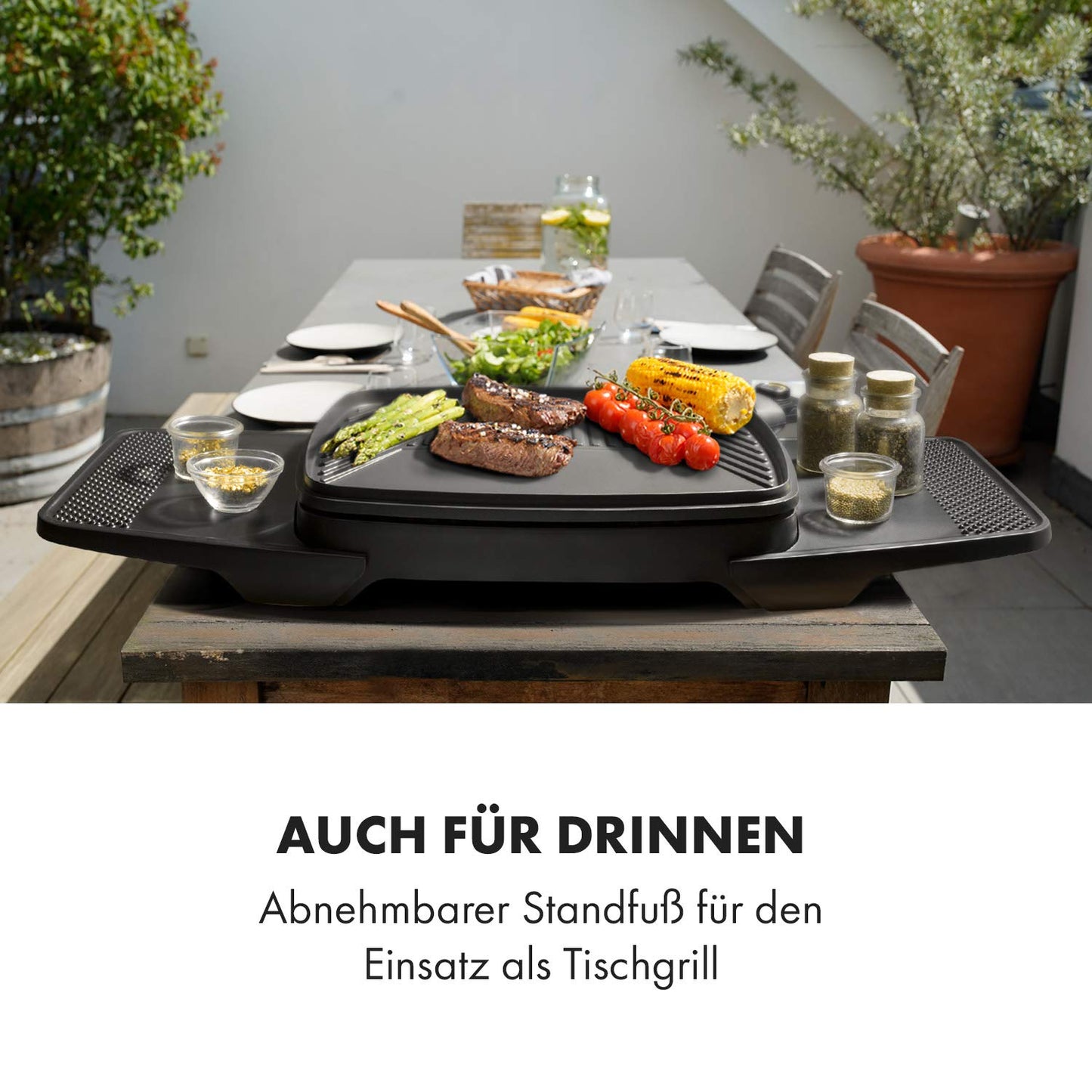 Klarstein Gatsby – Elektrogrill 2000W, EasyGrill Concept, Standgrill & Tischgrill, Antihaft, Seitentische, Schwarz