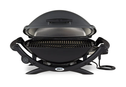 Weber Q2400 Elektrogrill – 54x39 cm Grillfläche, Gussrost emailliert, mit Seitentischen, Dark Grey