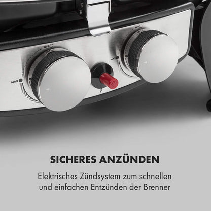 Klarstein Parforce Duo Gasgrill – 2 Edelstahl-Brenner, 4,4 kW, 300°C, 50x39 cm Grillfläche, Schwarz