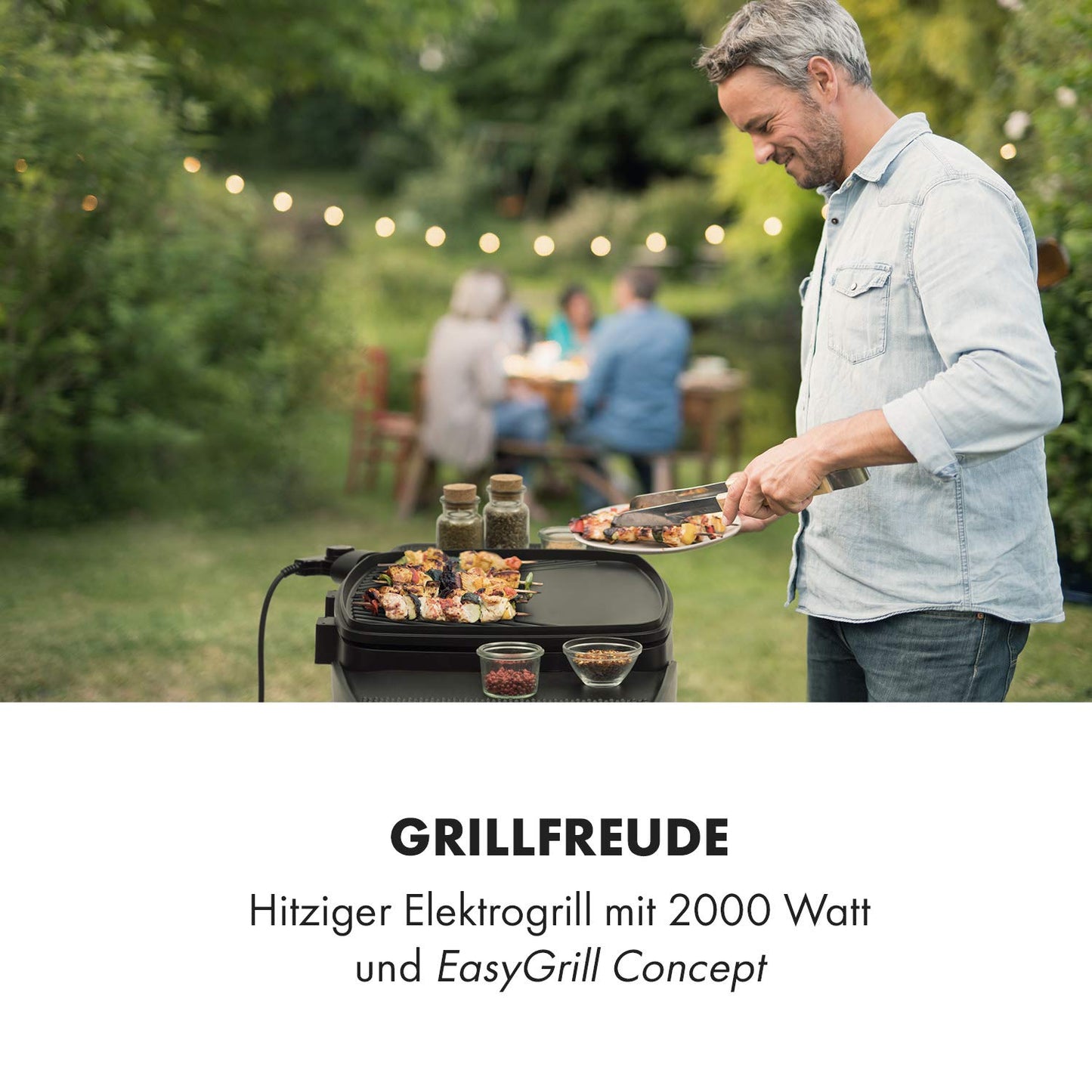 Klarstein Gatsby – Elektrogrill 2000W, EasyGrill Concept, Standgrill & Tischgrill, Antihaft, Seitentische, Schwarz