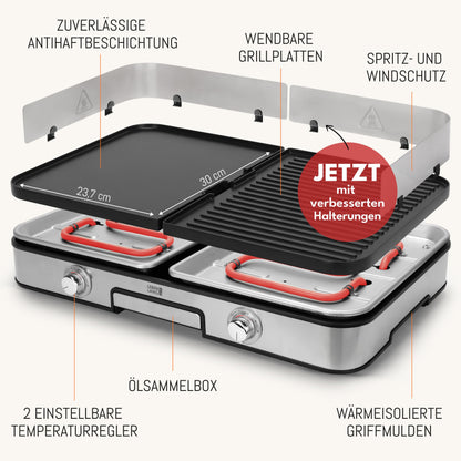 LEBENLANG Elektrogrill 2400W – Tischgrill mit Spritzschutz & Grillzange, Indoor & Balkon-Grill