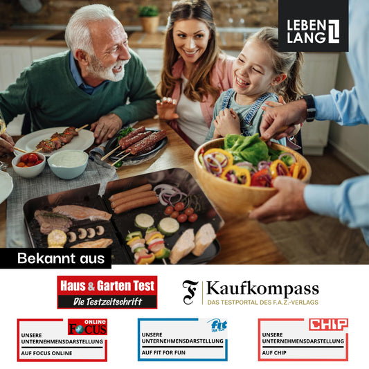 LEBENLANG Elektrogrill 2400W – Tischgrill mit Spritzschutz & Grillzange, Indoor & Balkon-Grill