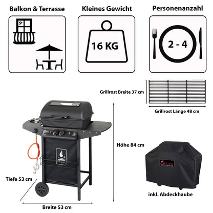 ACTIVA Halifax Gasgrill – Premium Lavastein BBQ mit Abdeckhaube, 5,5 kW stufenlos regelbarer Brenner
