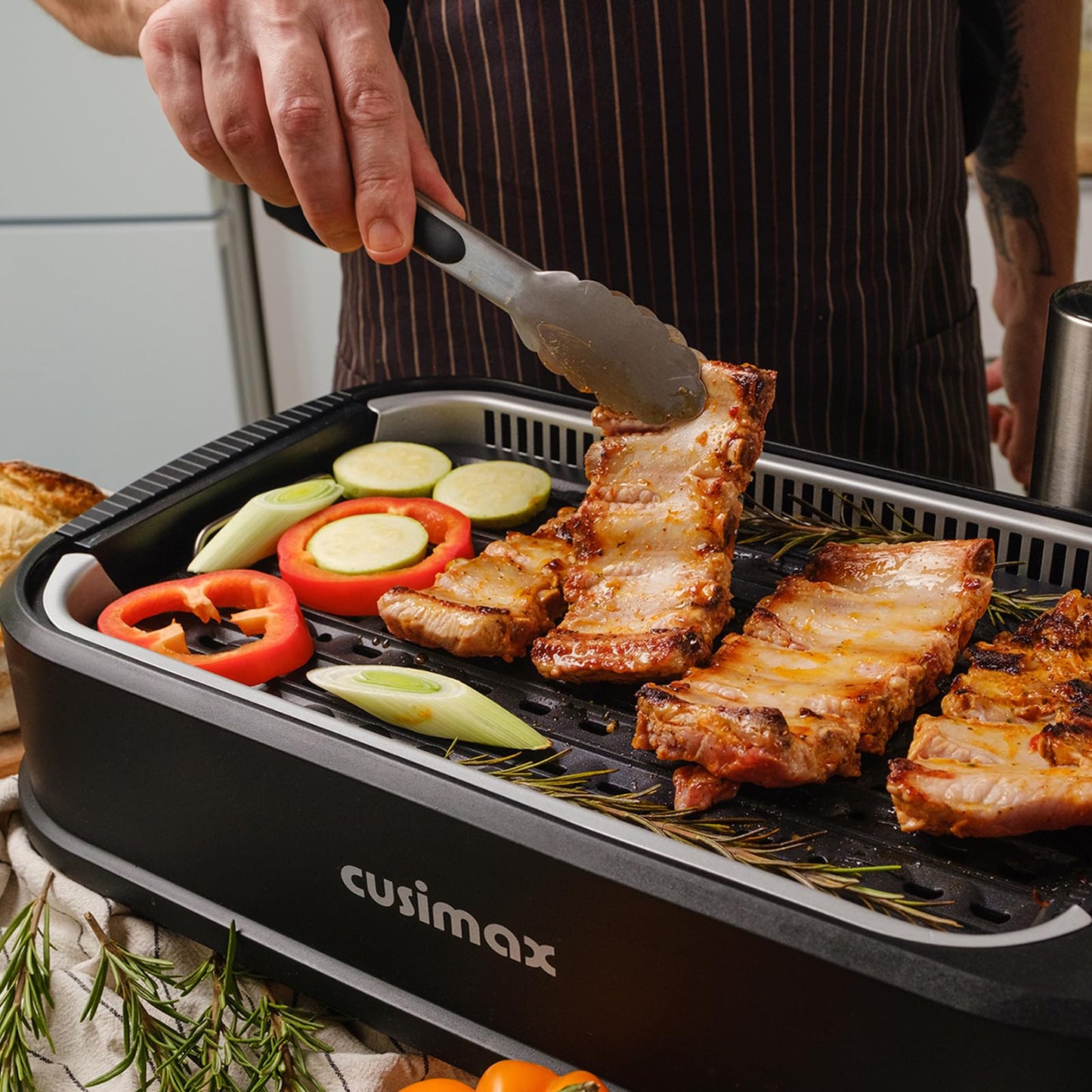 CUSIMAX Tischgrill 1500W – Elektrogrill mit Deckel, Antihaft Grill- & Griddleplatte, Thermostat, Indoor rauchfrei