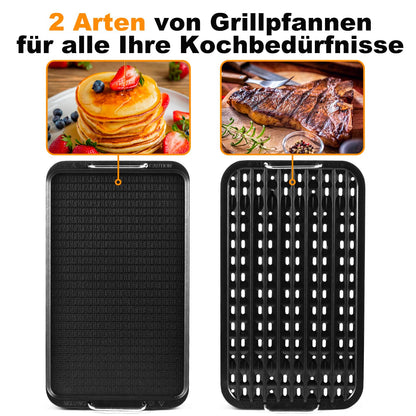 CUSIMAX Tischgrill 1500W – Elektrogrill mit Deckel, Antihaft Grill- & Griddleplatte, Thermostat, Indoor rauchfrei
