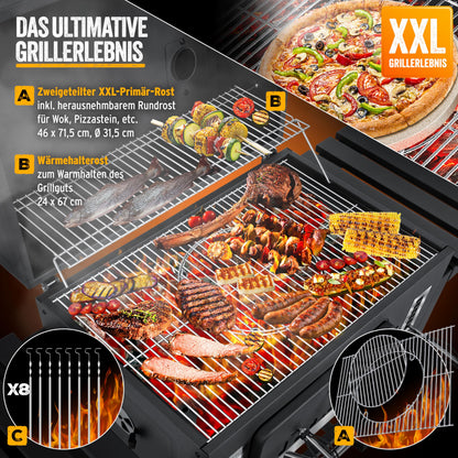 KESSER® Smoker XXL Holzkohlegrill – BBQ Grillwagen mit Deckel, Grillrost, Rädern, Thermometer & Zubehör