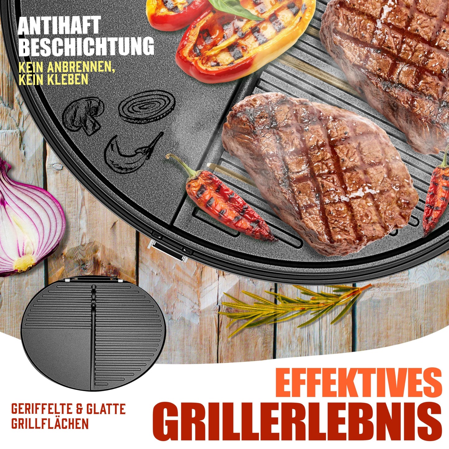 KESSER® Elektrogrill 2400W – 2in1 Tisch- & Standgrill, klappbar, mit Thermostat, Abstelltischen & Rädern